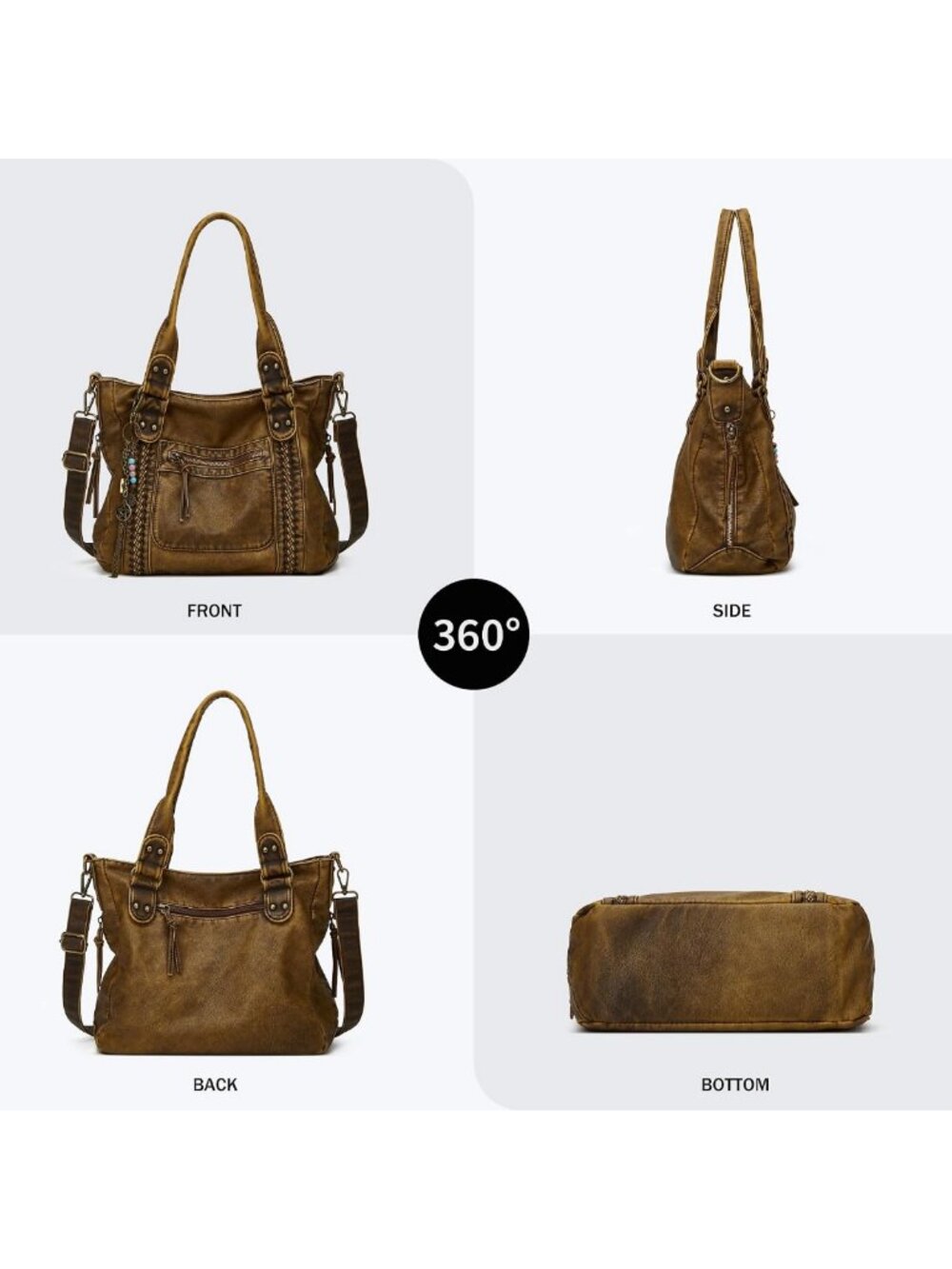 Large Soft Leather Crossbody Tote Bag for Women - Vintage Y2K Hobo Shoulder - Picture 4 of 7